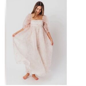 Worth colllective MonaMaxi Dress Pale Pink FloralPuffSleeveSmocked BumpFriendly